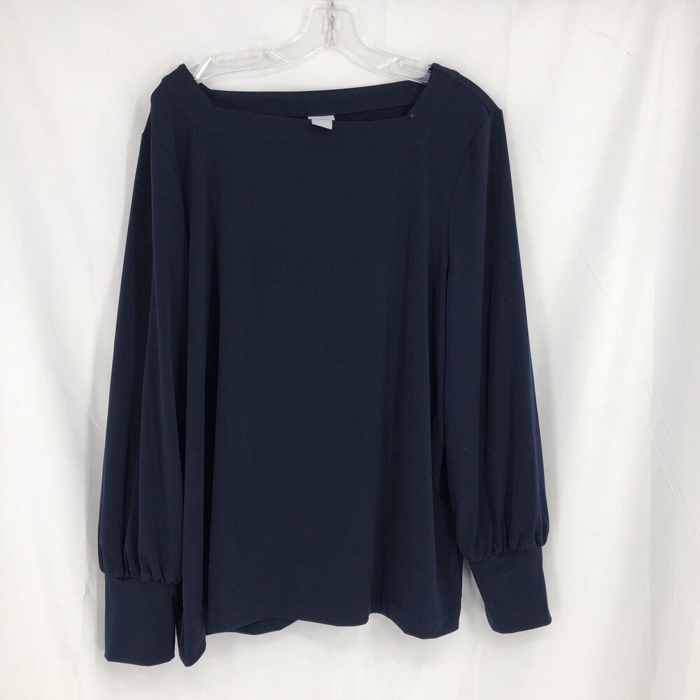 Chicos XL Top Size 3 Navy Blue Boat Neck Long Sleeve Knit Top